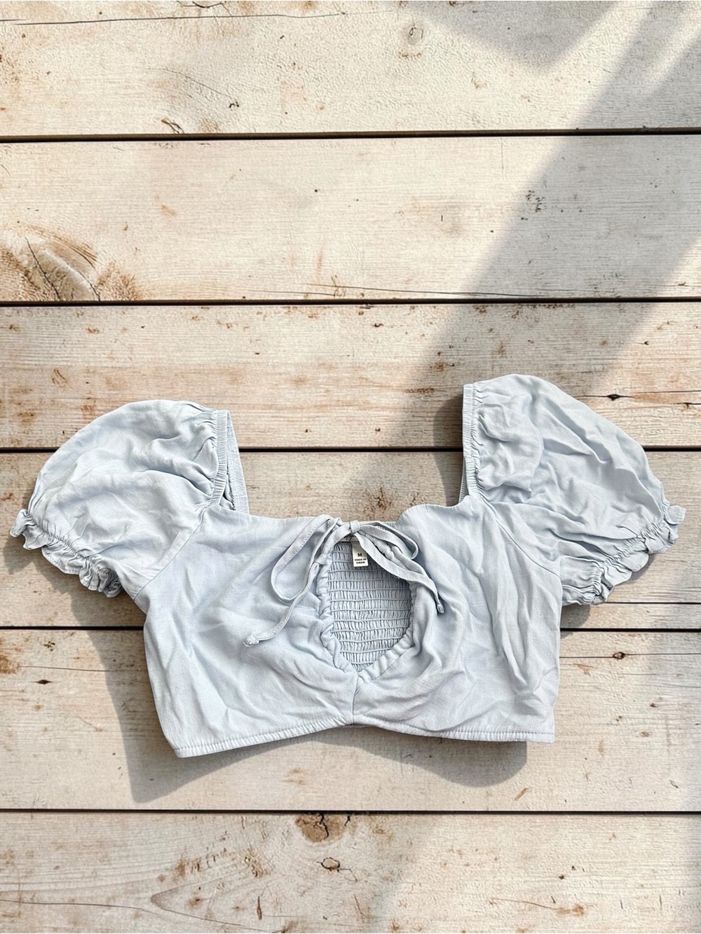 Speechless Light Blue Puff Sleeve Crop Top